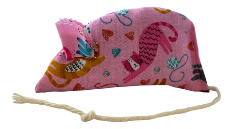 Playful Cats on Pink Catnip Mouse